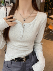 Bottoming shirt women's inner wear autumn and winter 2024 new gray slim white long-sleeved T-shirt autumn black slim top