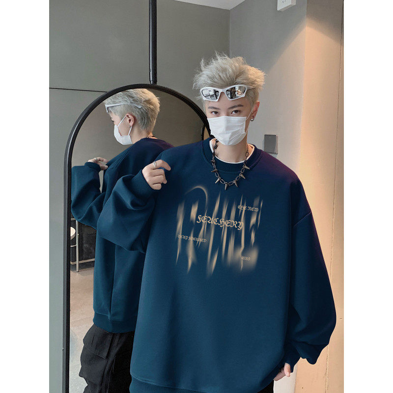 Autumn new trendy versatile pure cotton printed loose round neck sweatshirt