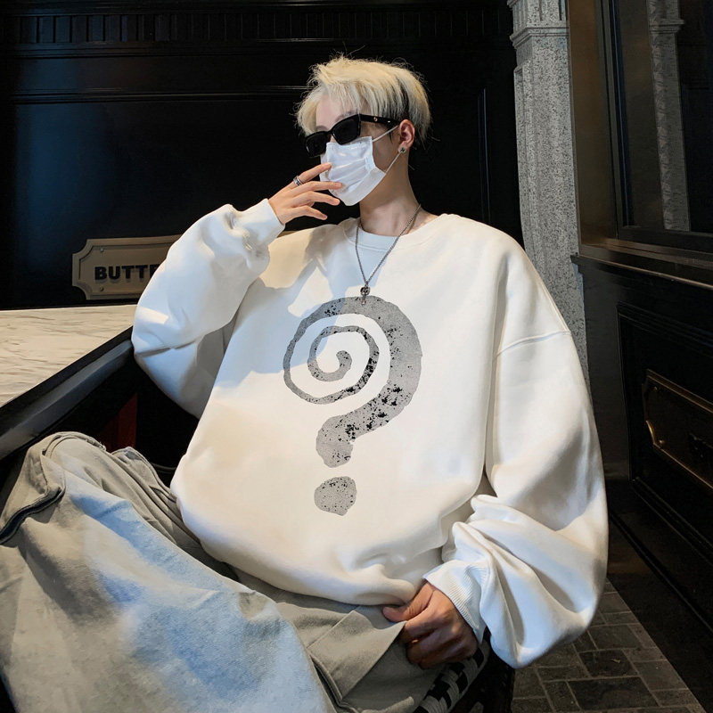 !  Men's round neck sweatshirt Hong Kong style long sleeve t-shirt men's jacket