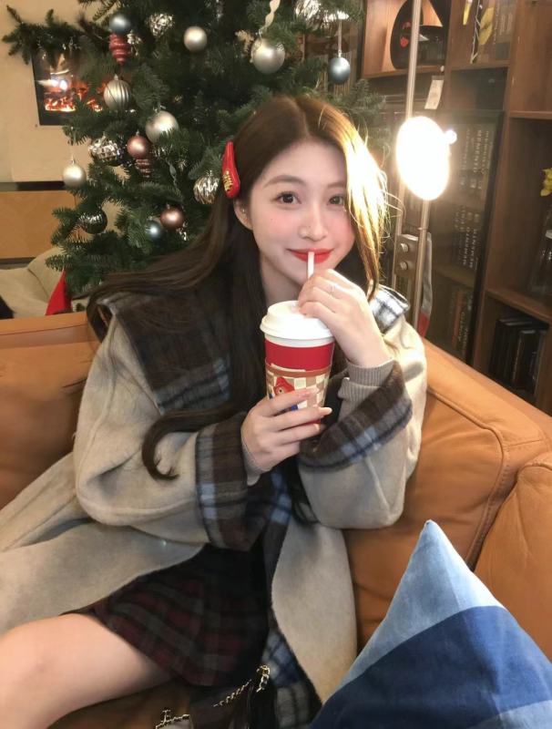 Korean plaid wool double-sided woolen coat for women autumn and winter new style two-wear mid-length coat for small people