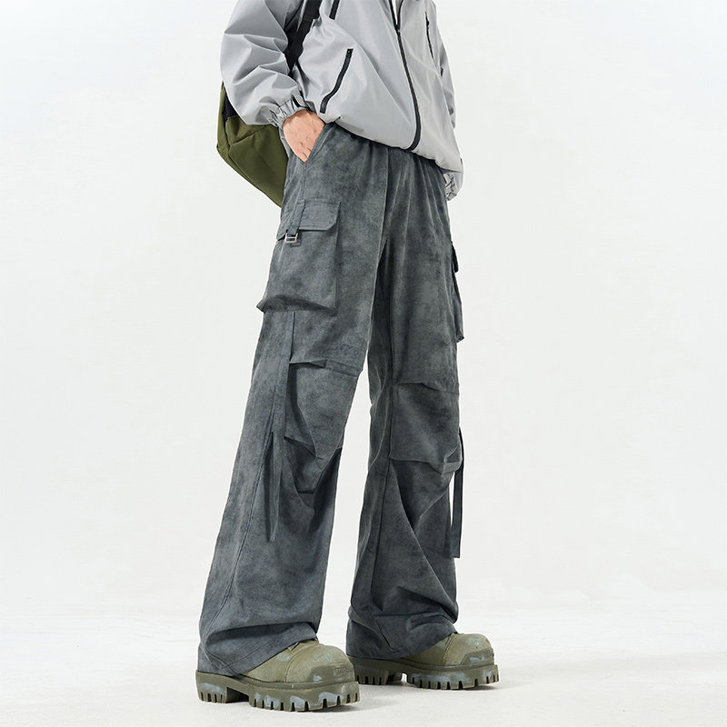 New large size tie-dye pleated overalls paratrooper pants