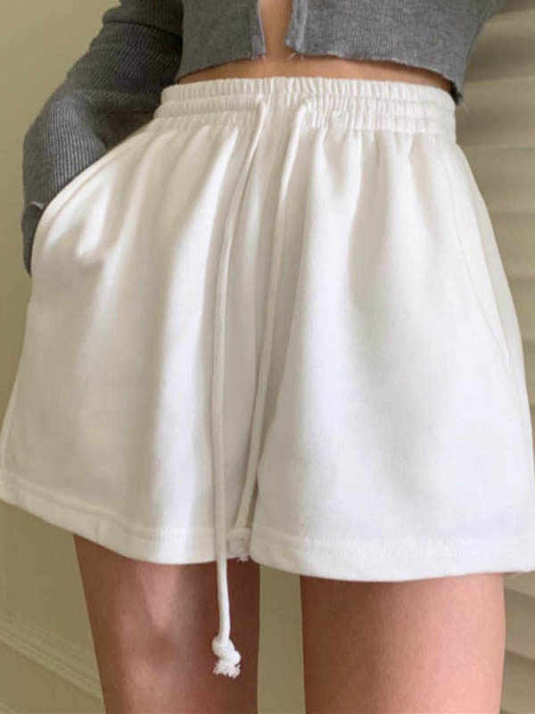 Hong Kong Style Korean Style Casual Pants Women's Design Niche High Waist Drawstring Solid Color Simple Shorts