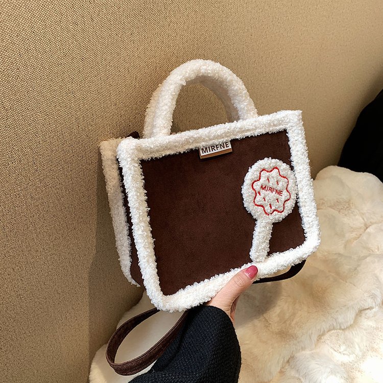 Wholesale popular niche retro cute handheld tote bag contrast color suede texture contrast color commuter crossbody bag for women