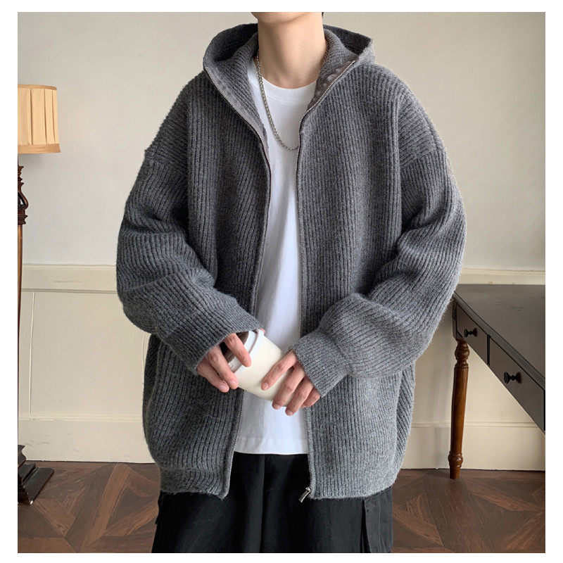 Hooded sweater cardigan Hong Kong style loose knitted sweater jacket
