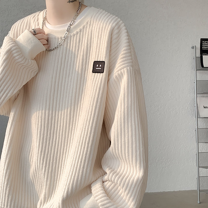 New high quality corduroy round neck plus velvet thickened sweatshirt