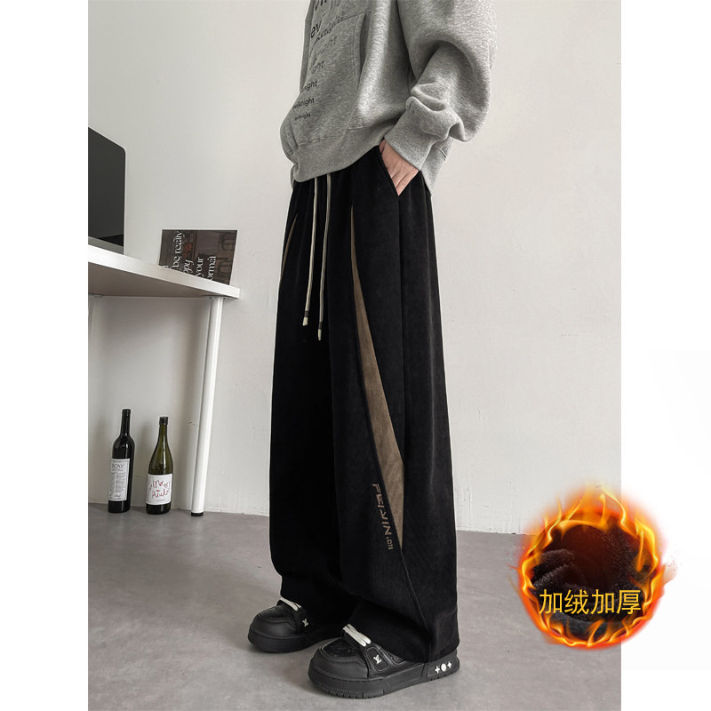Velvet thickened computer embroidered European cotton velvet super thin casual pants men's loose straight floor mopping pants