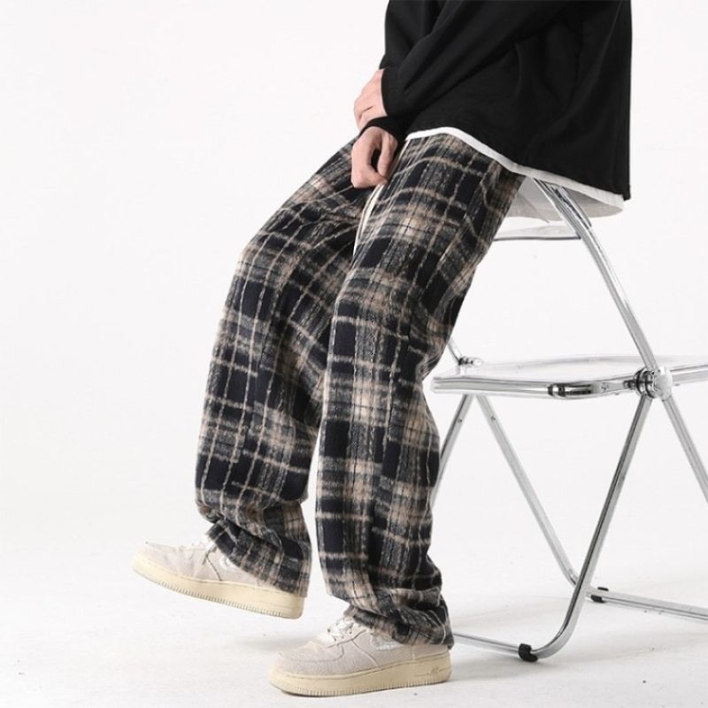 High street fashion brand plaid casual pants for men and women in autumn and winter thickened vibe style American couple pants