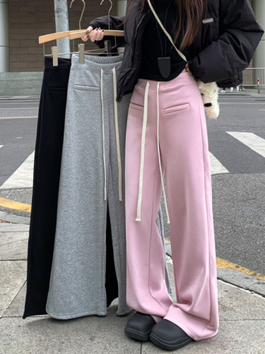 Velvet thickened wide leg pants women's drapey loose pants new style casual pants floor mopping trousers