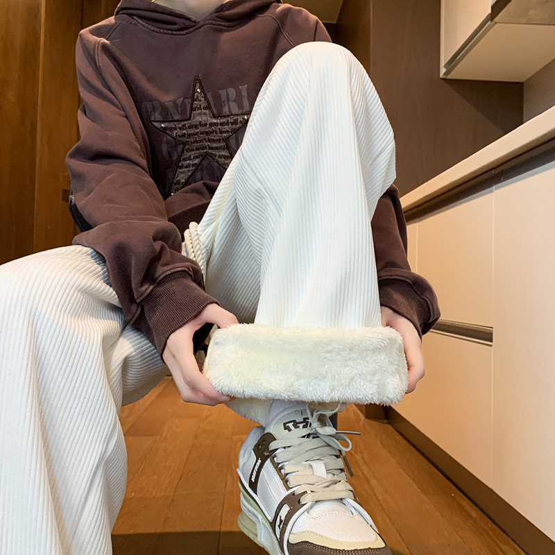 Plush trousers, thickened casual trousers, winter plus size straight trousers