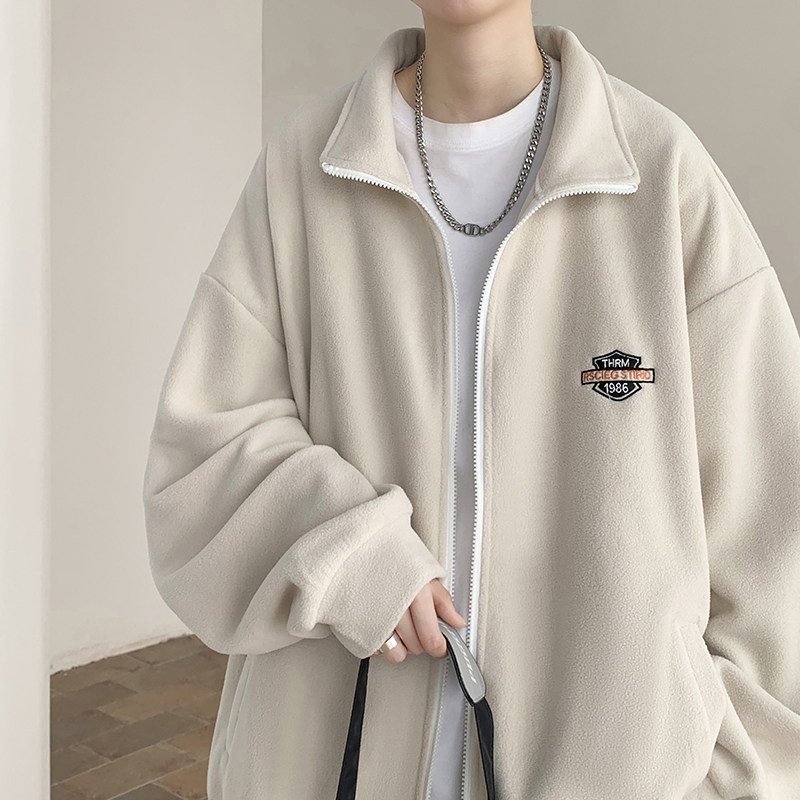 Homemade large size double-sided polar fleece warm embroidered jacket hem drawstring liner