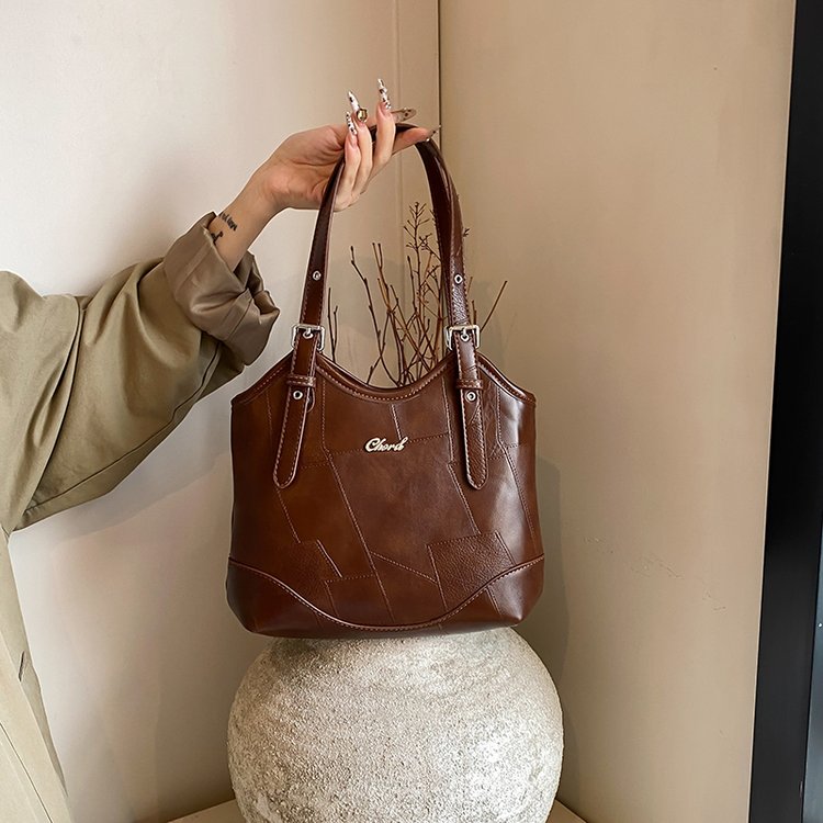 2024 Autumn New Stitching Retro Large Capacity Women's Bag Fashion Versatile Bag Crossbody Bag Underarm Shoulder Bag