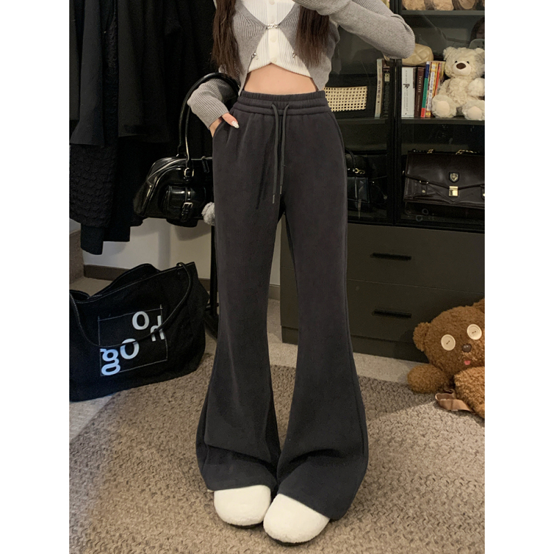 2024 winter velvet thickened micro-flare drape slimming casual pants for women