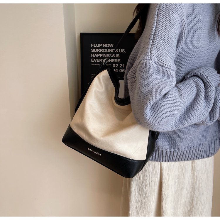 Korean style casual large-capacity bag for women new contrast color fashion tote bag simple shoulder bag dropshipping