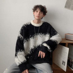 Autumn new Hong Kong style Japanese style gradient lazy style brushed pullover round neck sweater