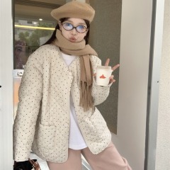 Korean contrasting color polka-dot cotton coat, loose, slim, warm and personalized corduroy jacket for women, autumn and winter