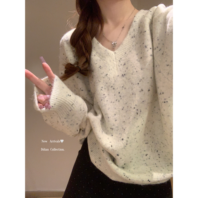 Autumn and winter Korean style loose v-neck raglan soft and waxy design Arctic velvet sweater long-sleeved pullover sweater