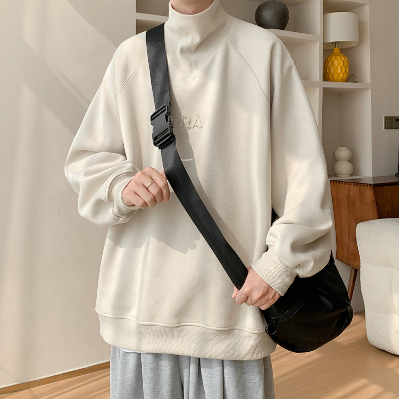 400g half turtleneck American heavyweight thickened velvet sweatshirt retro steel printed buckskin velvet jacket for men