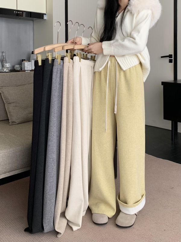 Velvet thickened elastic waist drawstring sports straight pants