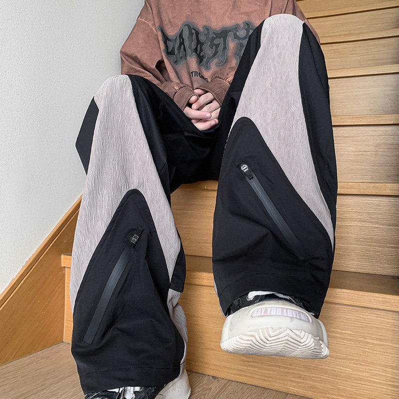 Spring new casual trousers floor mopping trousers spliced ​​with assault trousers