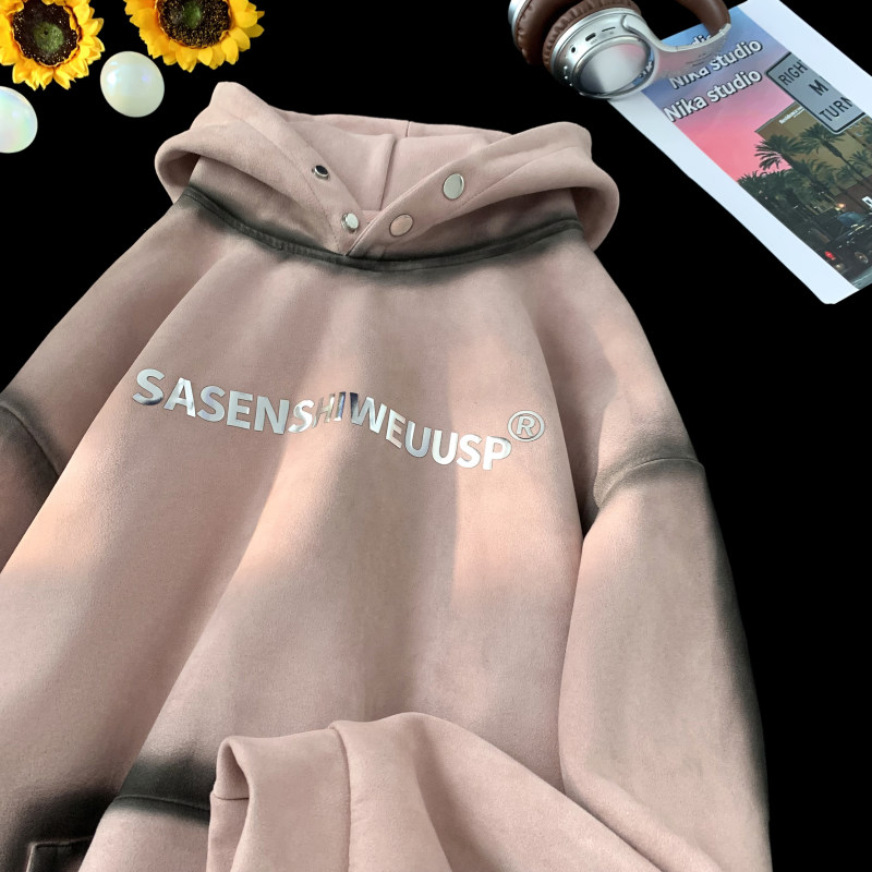 Heavyweight inkjet suede metallic print hooded sweatshirt