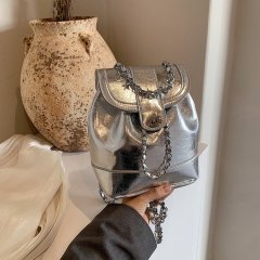 Women's bag original 2024 niche design bag new chain backpack fashion silver high-end bucket backpack for women