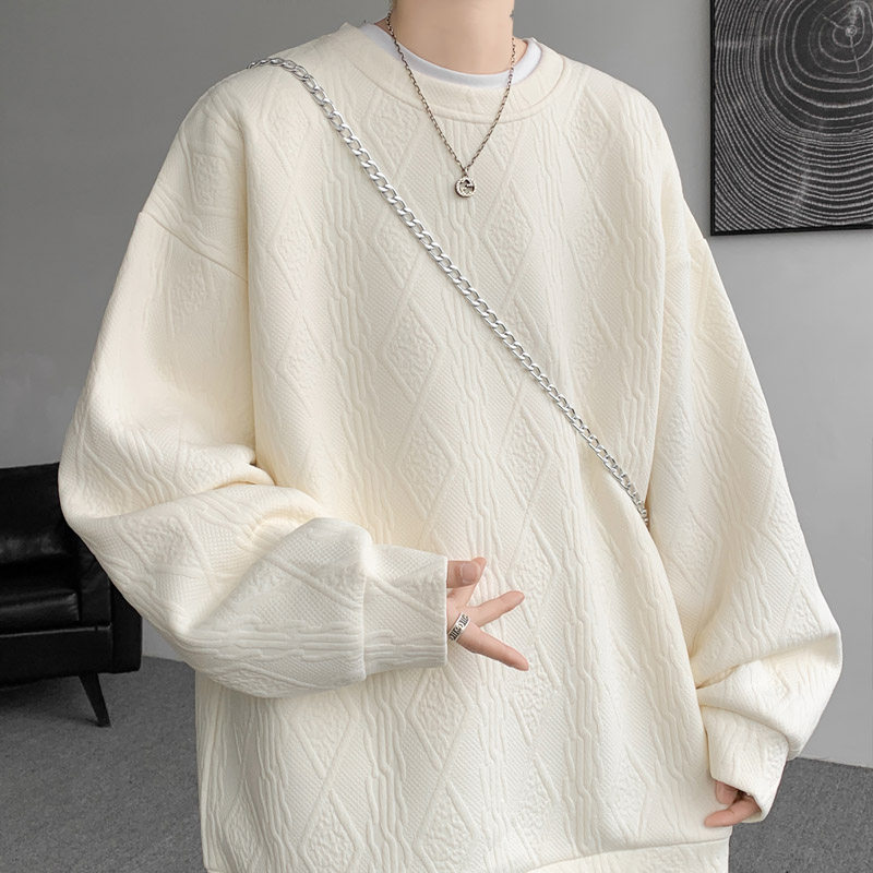 Spring new men's jacquard round neck sweatshirt simple long-sleeved T-shirt