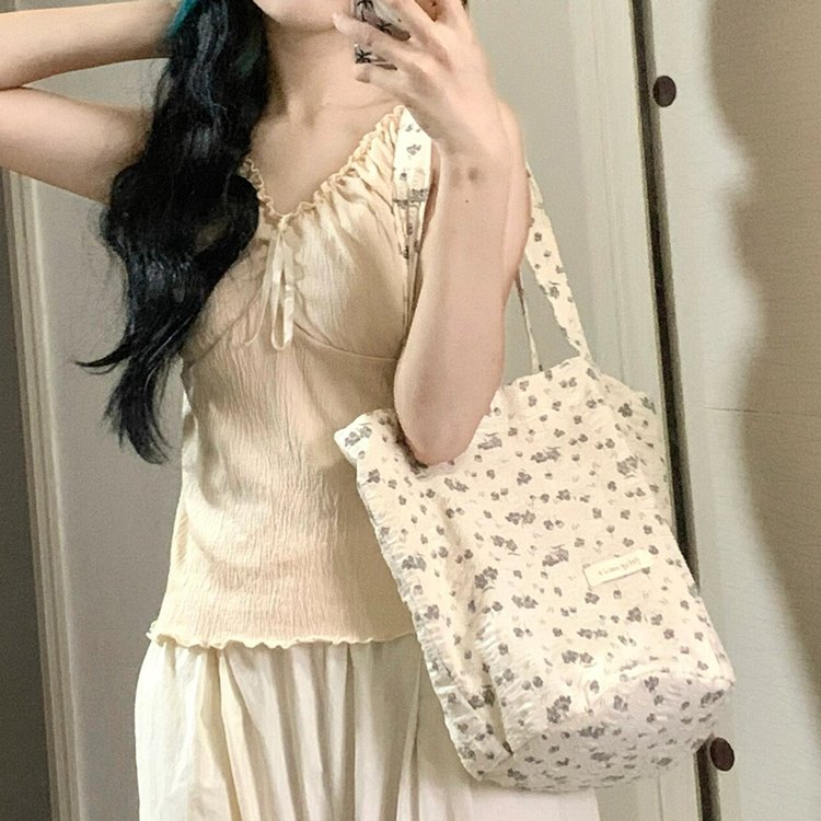2024 New Fashion French High-end Niche Floral Small Fresh Canvas Bag Women’s Versatile Large Capacity Shoulder Bag