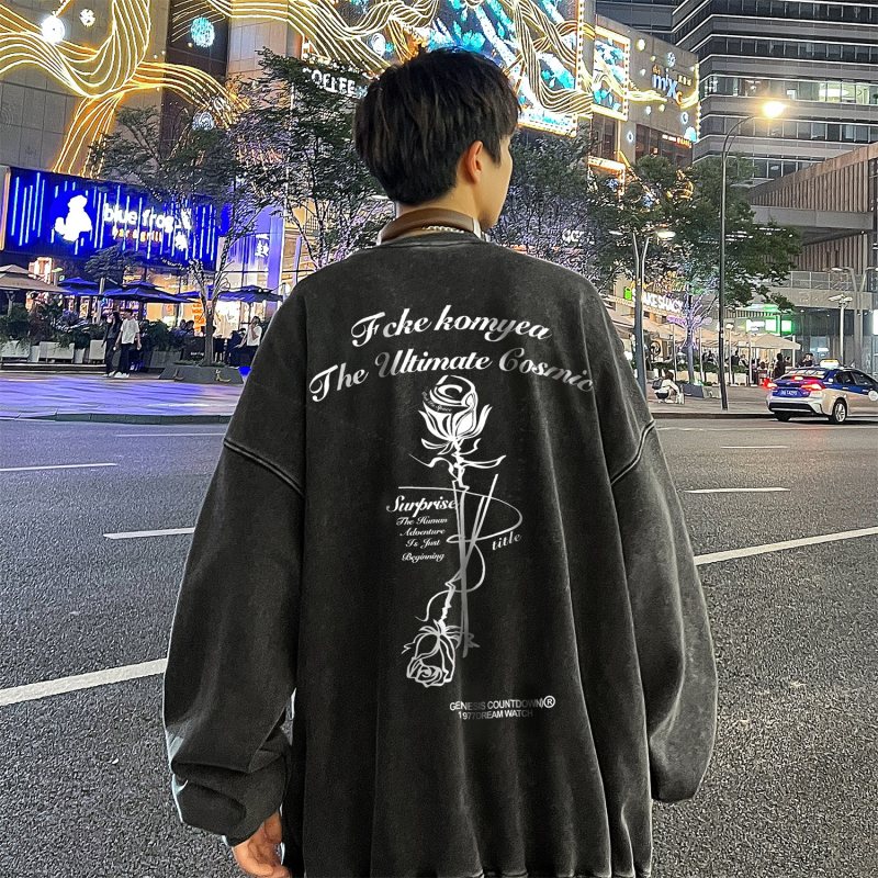 New men's round neck sweatshirts for autumn, American high street loose and handsome tops