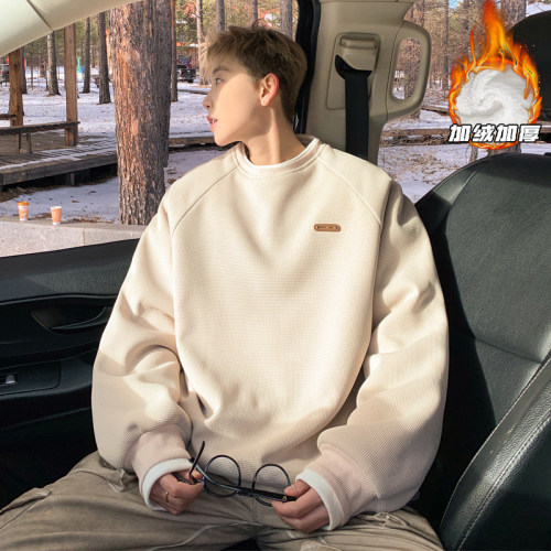 New winter style Hong Kong style outdoor large size fake two-piece fleece sweatshirt