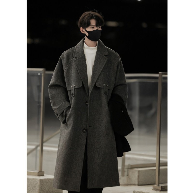 Woolen coat men's mid-length British style Korean style high-end handsome windbreaker jacket