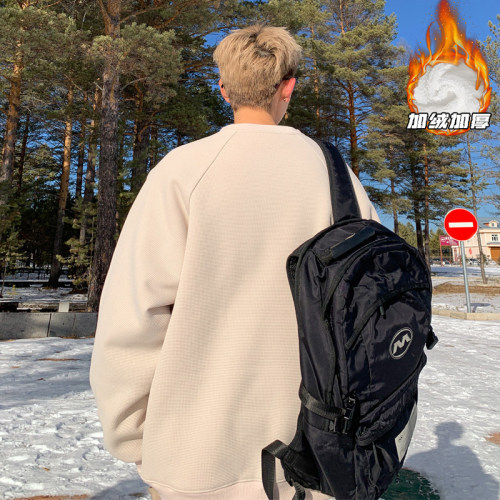 New winter style Hong Kong style outdoor large size fake two-piece fleece sweatshirt