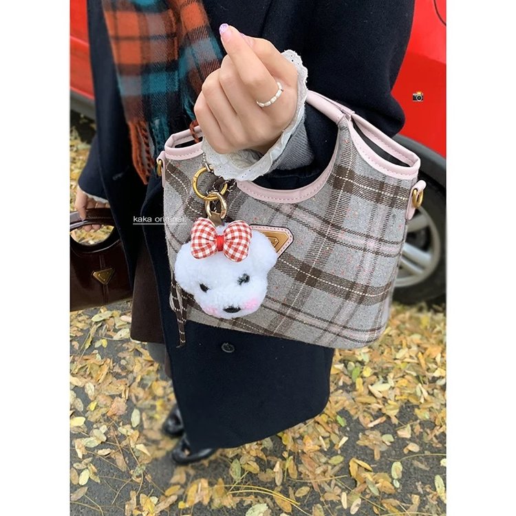 Nanfeng Chio2nd Norwegian girl tote bag girls autumn and winter plaid handbag commuter shoulder crossbody bag