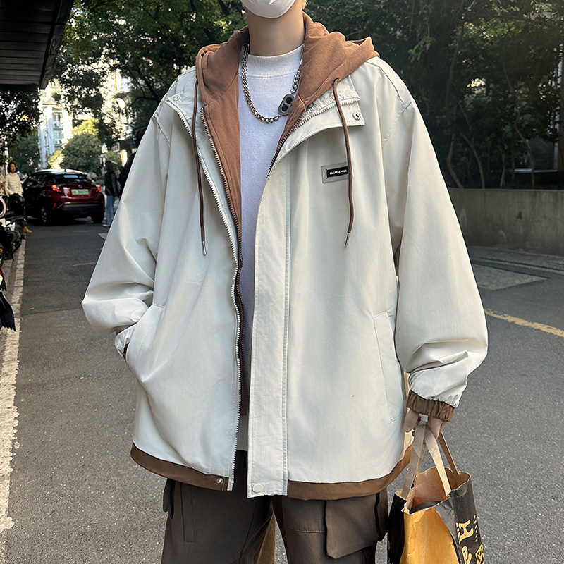 Autumn trendy brand loose casual jacket, new style fake two-piece jacket for men