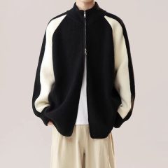 Stand collar casual zipper sweater cardigan sweater autumn and winter fashion versatile tops and jackets