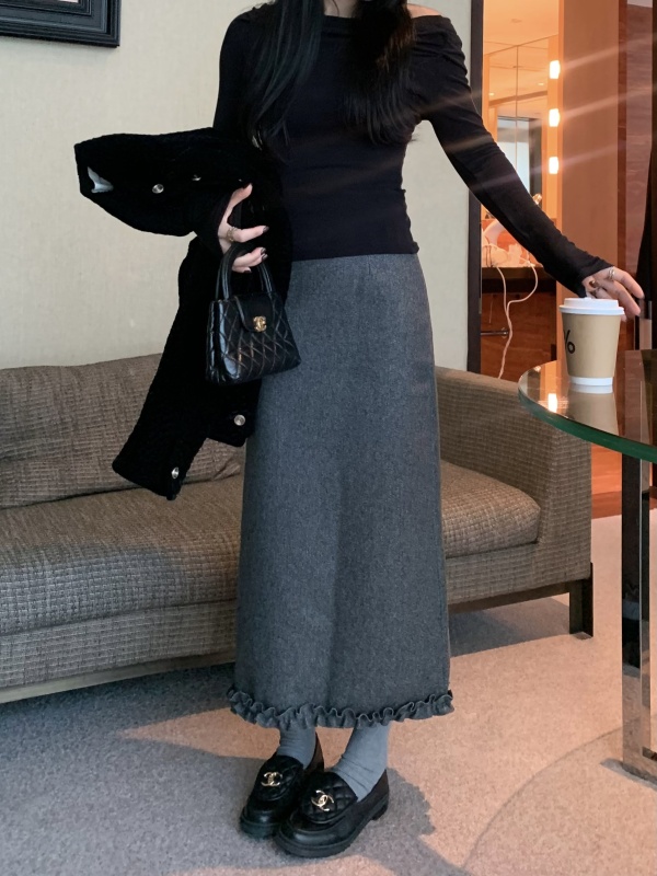 Designer lace skirt woolen slim fit skirt