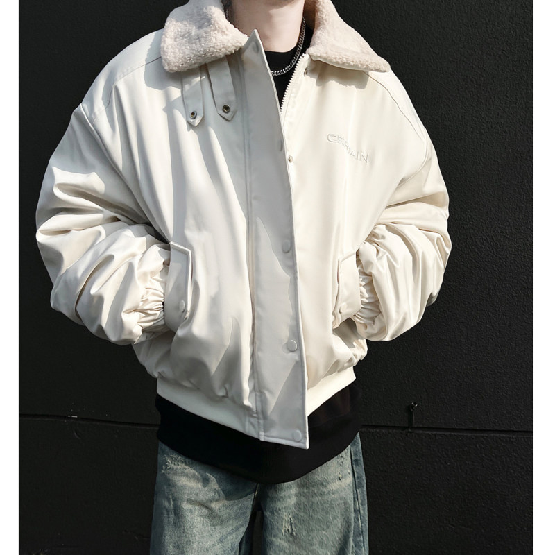 Winter American retro lamb wool lapel cotton jacket flight jacket cotton padded thick coat for men