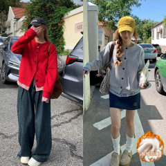 Fake two-piece plaid splicing sweatshirt jacket autumn new niche design baseball top for women