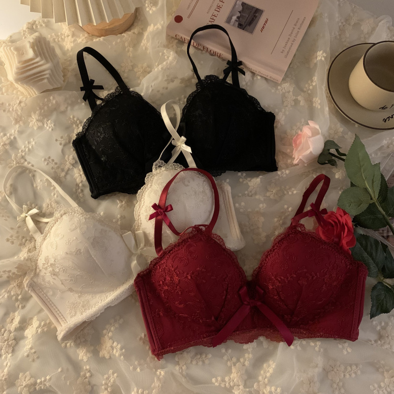 Real shot and real price Japanese style summer sexy lace push-up bra without rims for girls bra to collect side breasts underwear