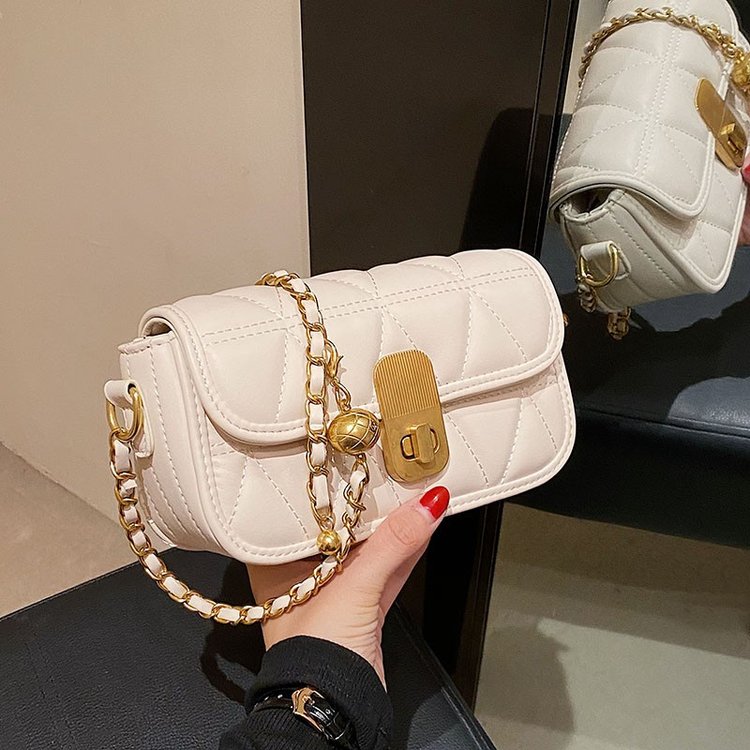 2024 new pu women's bag cross-border style small fragrant fashion one-shoulder high-quality transfer bead rhombus chain women's bag