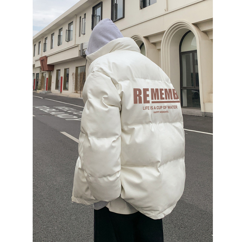 Specially approved street view fashionable and versatile casual letter printed PU leather cotton coat