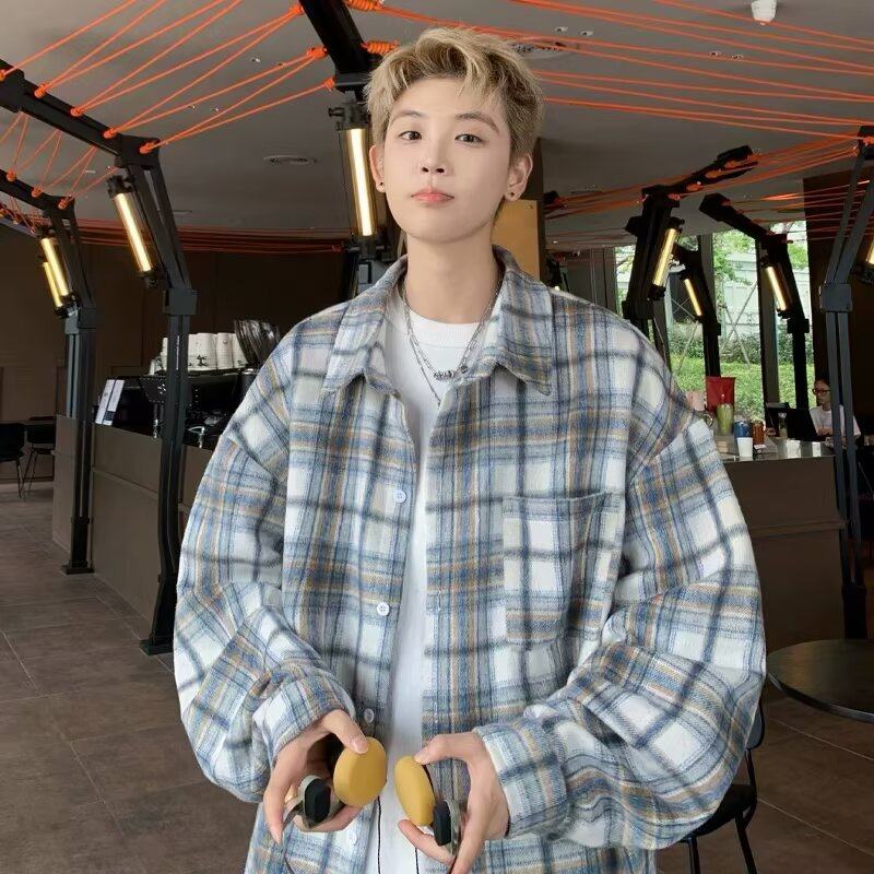 Japanese plaid shirt fashion trend for men and women BMOB Hong Kong style design sense couple new handsome jacket