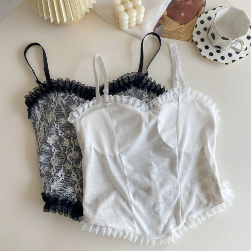 Summer new floral lace halter top sleeveless vest short tube top