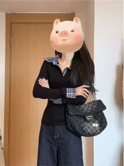 Actual price 40 count cotton 210g fake two-piece long-sleeved T-shirt women's autumn top embroidery trend