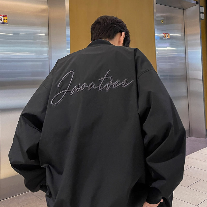 Hong Kong Style Autumn Loose Baseball Collar Flight Suit Embroidered Jacket Men's Autumn Large Size Jacket
