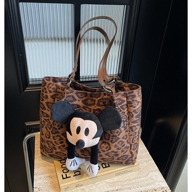 Niche leopard print canvas bag 2024 new Mickey Tote single shoulder large capacity lazy portable commuter bag