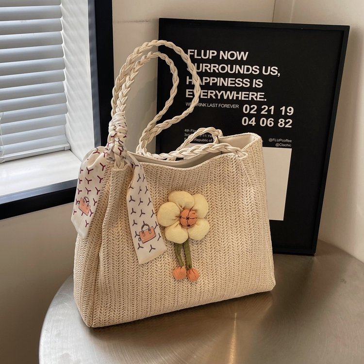 Popular summer straw woven bag, simple large-capacity bag, women's beach casual vacation tote bag, woven women's bag