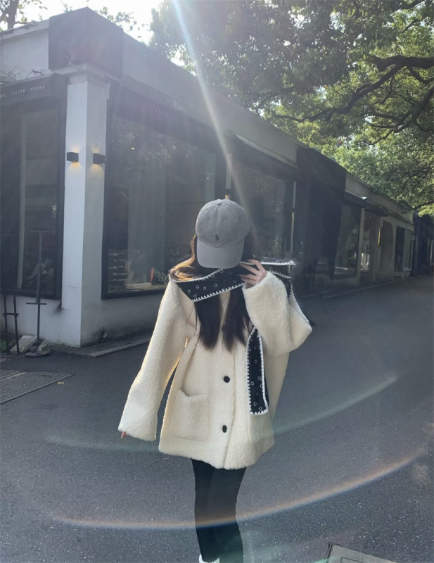 Korean style autumn and winter fashionable little fragrance style jacket age-reducing lamb wool versatile top