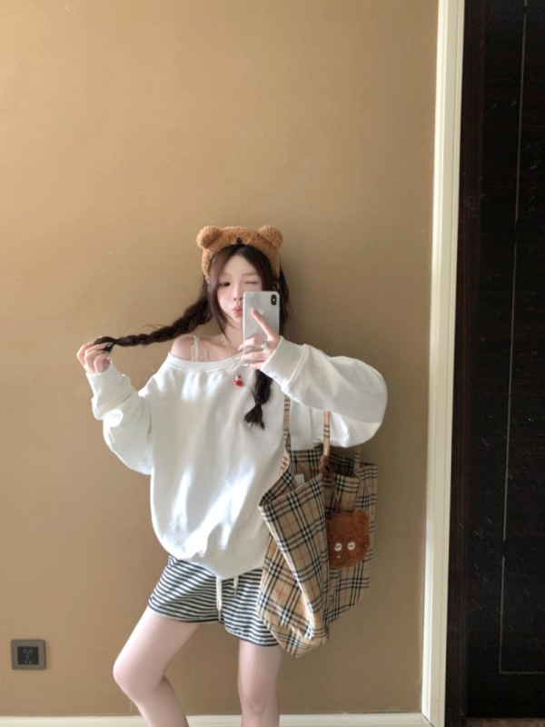 Popular design white off-shoulder sweatshirt