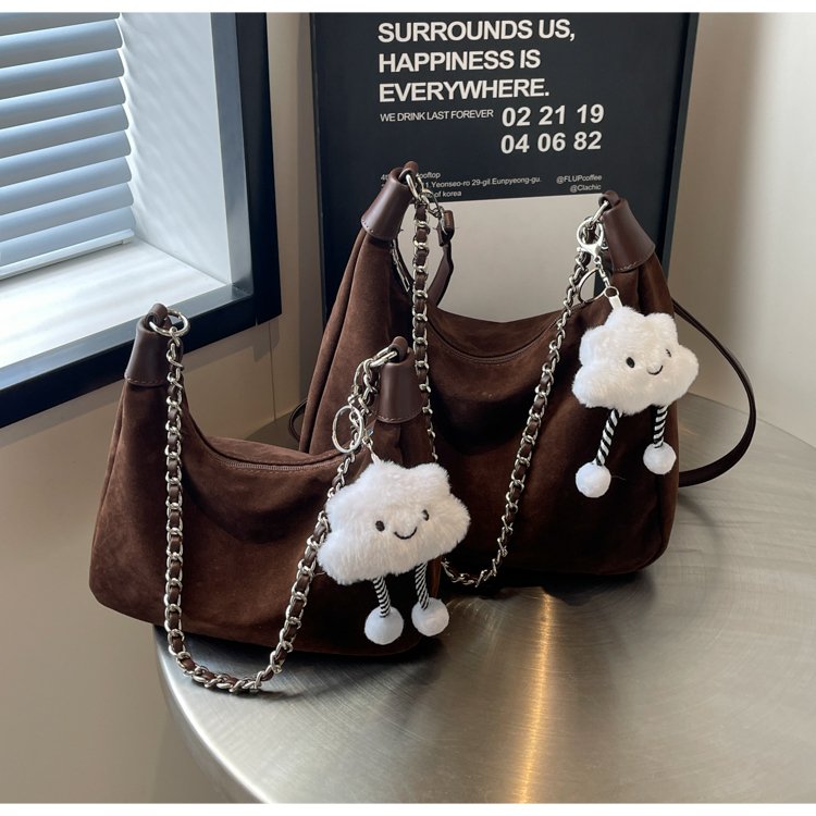 Tote bag for women 2024 new autumn and winter retro versatile large shoulder bag Korean style frosted armpit bag crossbody bag
