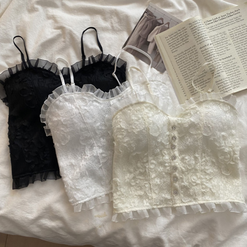 Real-priced sexy lace camisole for women to wear inside and outside, with a beautiful back, tube top, sleeveless short top